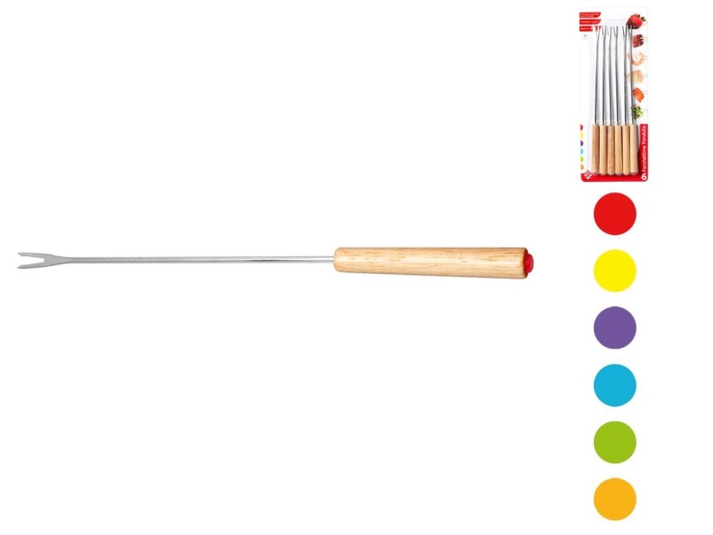 Forchette Fonduta Acciaio e Legno 6 pezzi Home - Prezzo Imbattibile