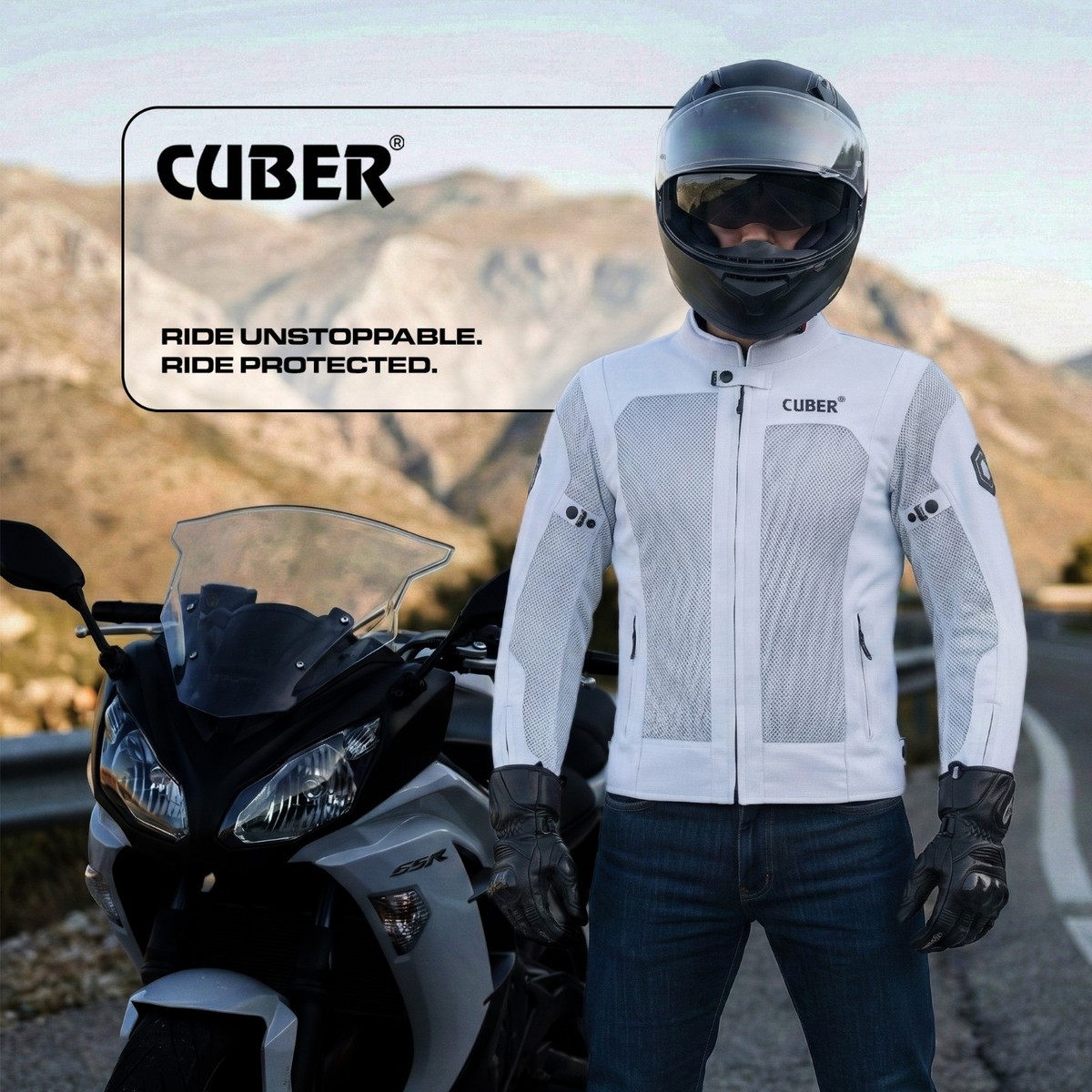 CUBER MOTORCYCLE BREATHABLE MESH JACKET MENS WITH CE ARMOR BIKERS