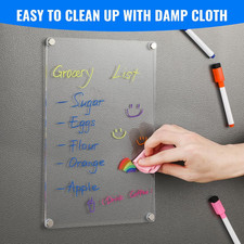 2 Pack 12'' 8'' Acrylic Magnetic Whiteboard for Fridge, Clear Dry Erase Menu ...