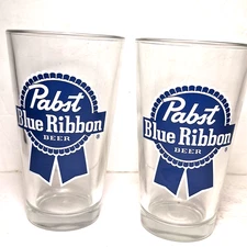 Pabst Blue Ribbon Beer Pint Glass Lot of 2 PBR Logo Glasses