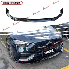BRS STYLE GLOSS BLACK FRONT BUMPER LIP FOR 22-25 MERCEDES BENZ C CLASS W206 AMG