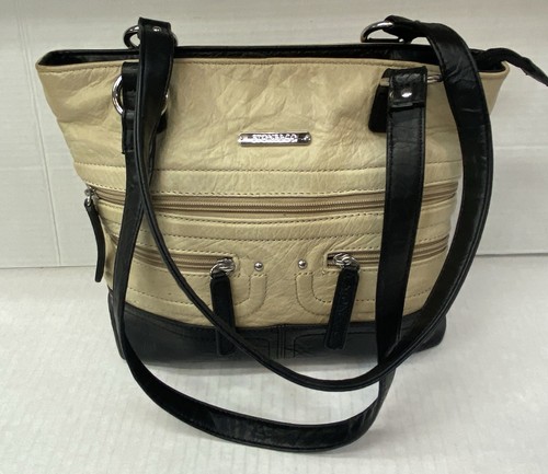Stone & Co. Tan Black Pebble Finish Leather Shoulder Bag Purse - Picture 2 of 21