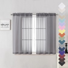 Lecloud Grey Sheer Curtains 45 Inch 40"W x 45"L Pack of 2 , Charcoal