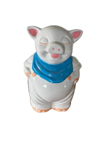 1940s Shawnee Pottery Cookie Jar Smiley Pig Blue Scarf 11" Tall