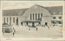 Ansichtskarte Karlsruhe Hauptbahnhof 1916 Straßenbahn  (Nr.9635)
