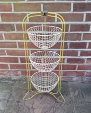 Vintage Mid Century 50 60s HappyMaid Veg Kitchen Rack Storage Wire Basket Yellow