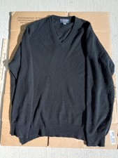 Brooks Brothers 3 Ply Scottish Cashmere V-Neck Sweater BLACK Men's XXL VG