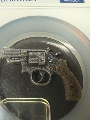 MS 70 2024 Cameroon .38 Revolver Shaped Coin 2 oz .999 Silver