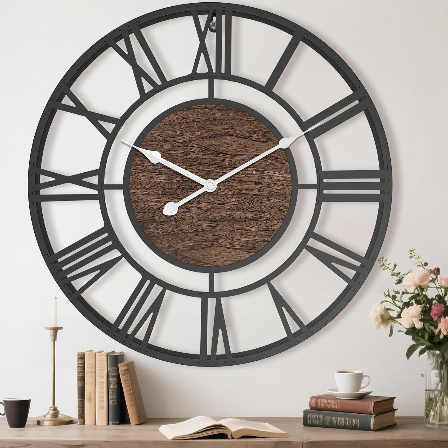 20 Inch Walnut Roman Numerals Large Wall Clocks Living Room 20 Inch Big Black