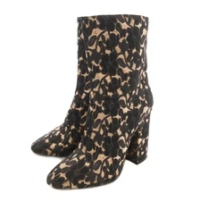 Aniya By Lace Boots High Heel Chunky Short Black Beige /Ae Gy99 Women'S