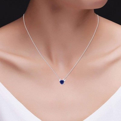 Devil Heart Pendant Necklace Simulated Blue Sapphire in 925