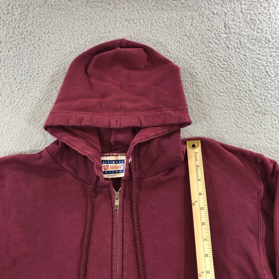 vtg Hanes Hooded Sweatshirt Mens S Burgundy Full Zip Ultimate Cotton PrintPro - Image 4 of 4