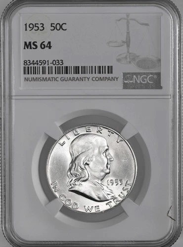 1953-P  50C FRANKLIN SILVER HALF DOLLAR  "PHILADELPHIA"  NGC MS64 #8344591-033