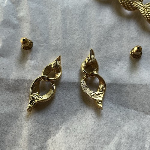 Napier Necklace Pierced Ears Earrings Set Gold Tone Twisted Links Classy 16” - Picture 4 of 6