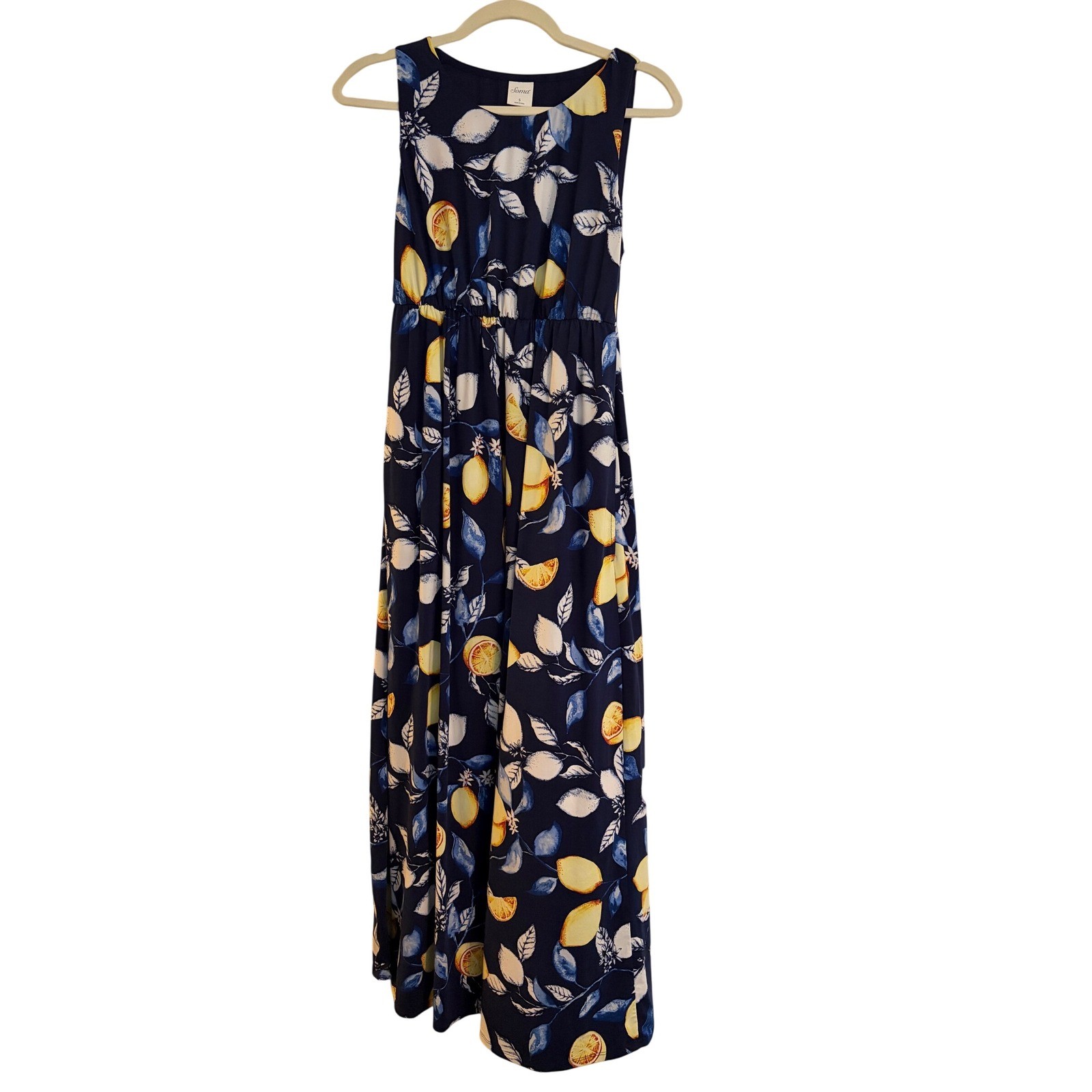 Soma Women's Navy Lemon Print Sleeveless Maxi Dress Size S