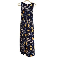 Soma Women's Navy Lemon Print Sleeveless Maxi Dress Size S