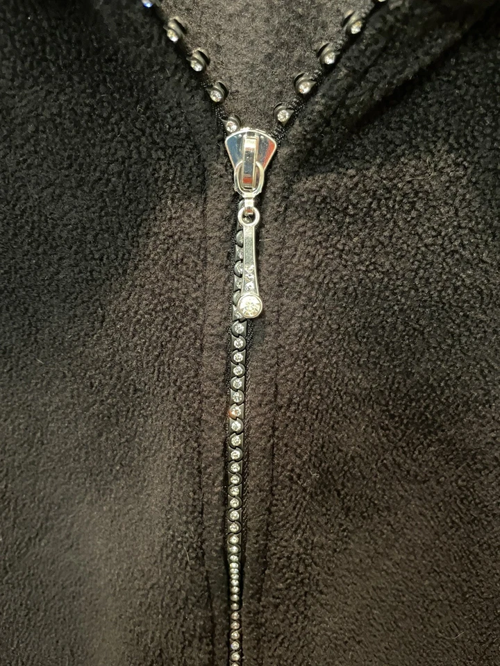 Chaqueta polar Quaker Factory con cremallera de diamantes de imitación, negra, grande, A281000 Foto 3 de 4