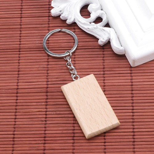 2pcs Wood Keyring Creative DIY Decor Keychian for Woman Man Lady (Rectangle - Imagen 5 de 12