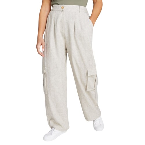 And Now This Women's High-Rise Linen Blend Cargo Pants – Tan, Size - XL - Afbeelding 1 van 5