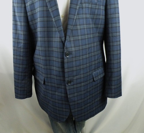 Bar III Slim Fit Men's Blue Plaid Polyester Blend Stretch Sport Coat Blazer 44R - Picture 4 of 9