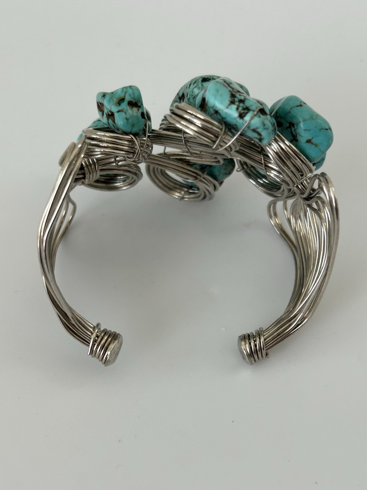 Statement Wire Cuff Bracelet Turquoise Nugget Sto… - image 4