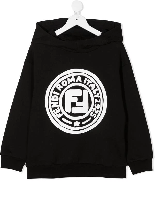 Felpa con cappuccio nuova con etichette Fendi bambini autentica unisex nera logo età 8 anni
