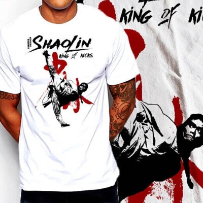 Kung Fu t-shirt retro Karate shaolin martial arts buddha monk Deadly Kick S-2XL