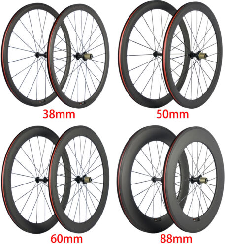 24/38/50/60/88mm Bicycle Bike Wheels Carbon Fiber Wheelset 700C Clincher/Tubular