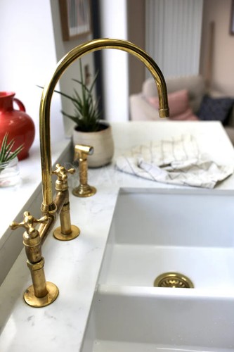 Unlacquered solid brass Bridge kitchen faucet , kitchen sink faucet , brass sink - Picture 6 of 9
