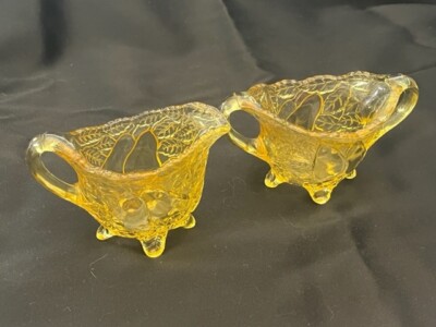 Indiana Glass Tiara Yellow Mist Pear Creamer & Sugar Bowl