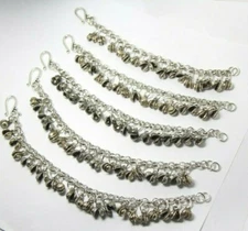 Belly Dance Charm Chiming Bracelet Dancers Clapper less Bell Silver Brass 8"