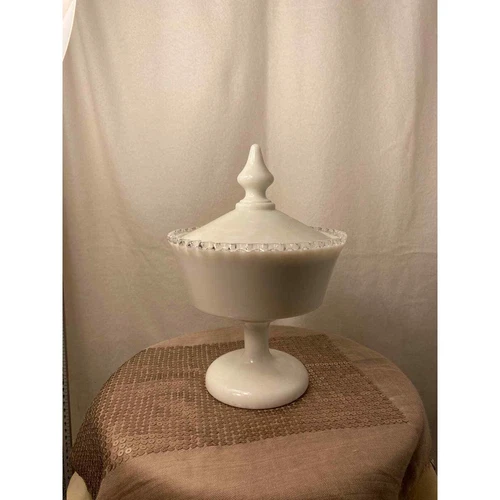 Vintage Fenton Silvercrest Ruffled Edge Milk Glass Footed Pedestal Candy Dish