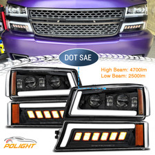 Full Led Drl Headlight Dot Bumper Lamp For Chevy Silverado 2003-2007 Plug Play