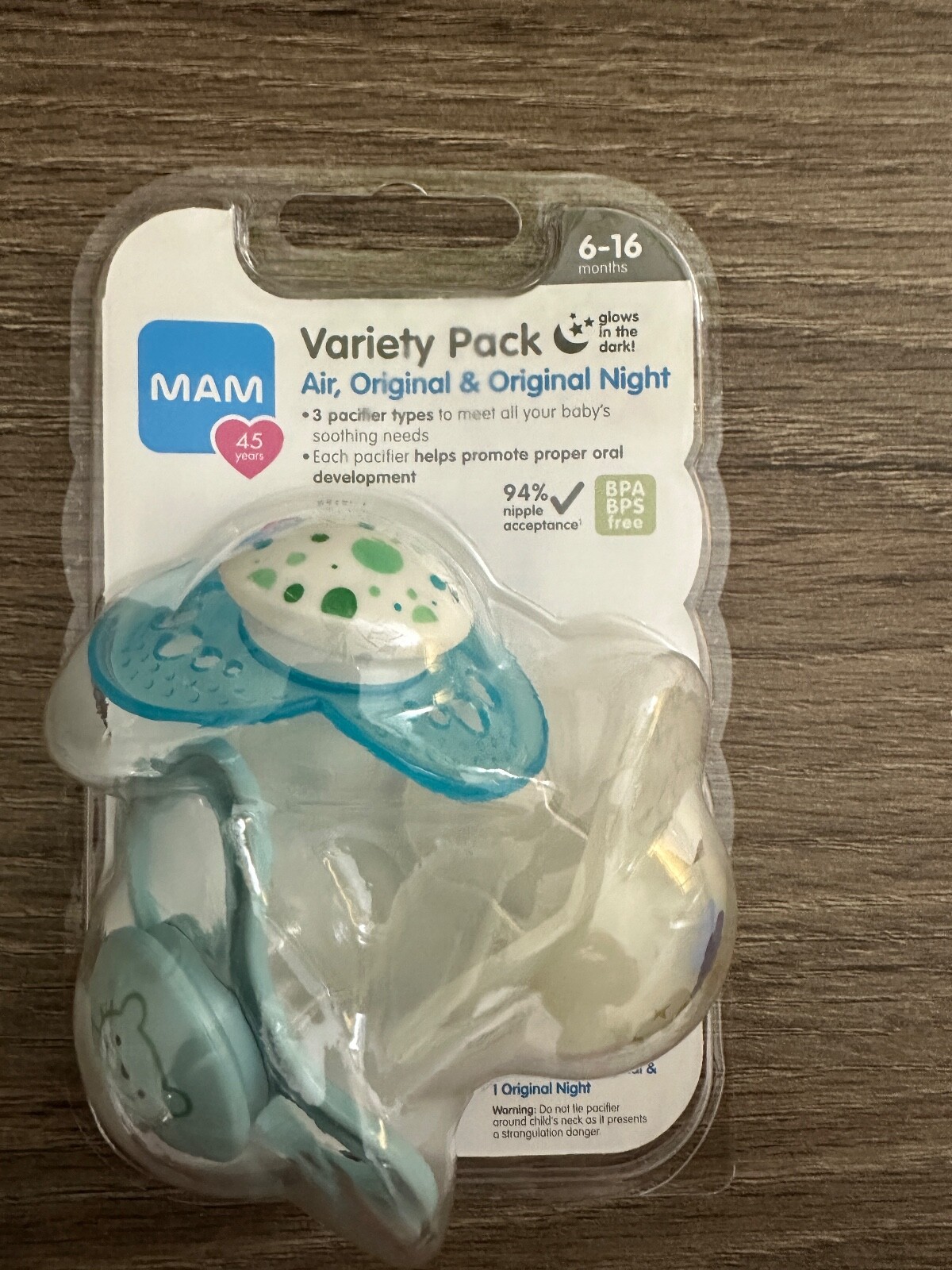 Paquete de 3 chupetes MAM Variety Air originales noche 6-16 meses piel suave silicona NUEVOS