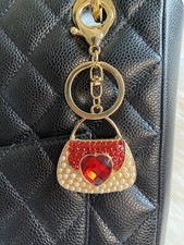 Mini Handbag Bag Charm Keychain Keyring Handbag Pearl Red Bling Sparkling