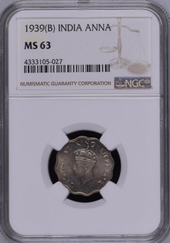 1939B KG VI British India Anna NGC Graded MS 63 - Picture 1 of 4