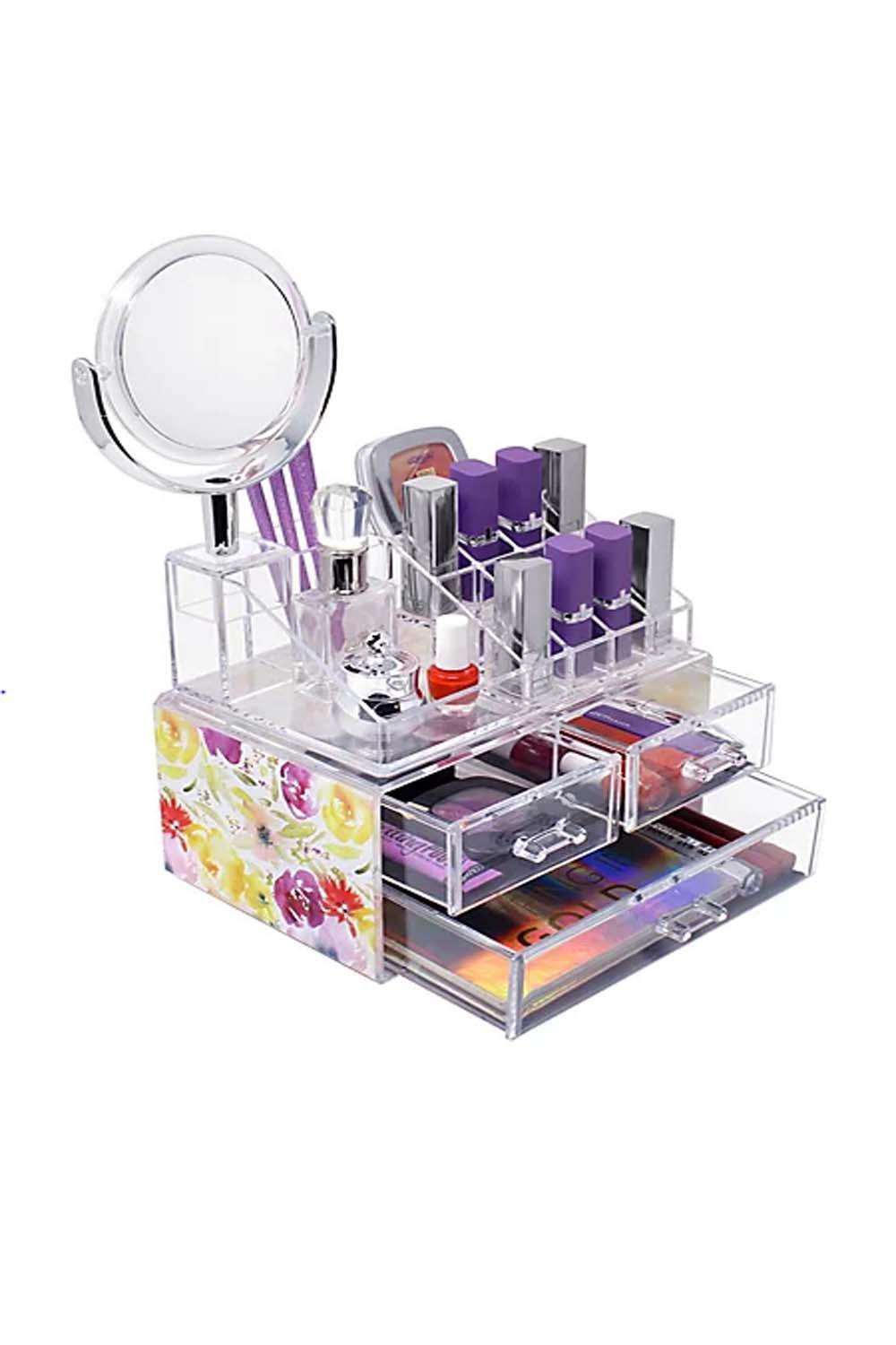 Футляр для хранения косметики Sorbus с зеркалом в цветочек 5590₽