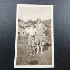 Late 1920s B&W Snapshot Photo, Mother and Son Pose together