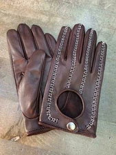 Men's Handmade Driving Italian Napa Leather Brown Gloves