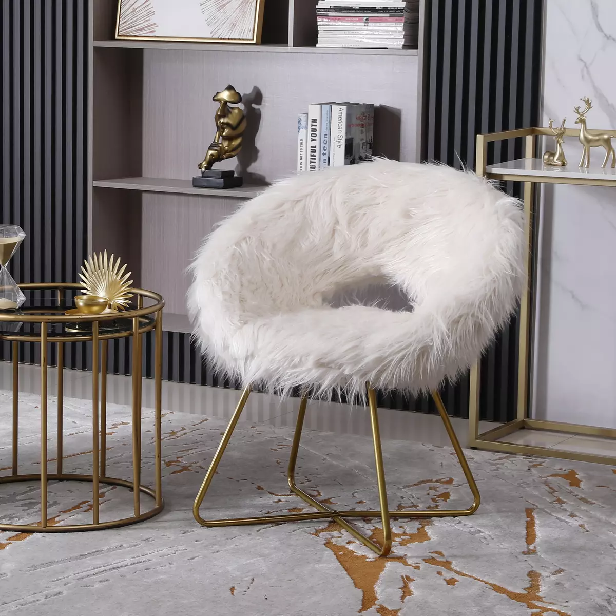 Slatina Faux Fur Upholstered Accent Chair White eBay
