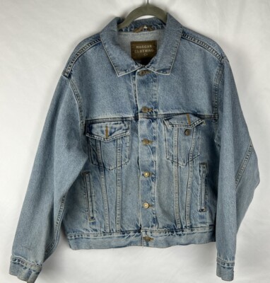 Vintage HAGGAR CLOTHING CO Denim Jacket Blue 90s Mens Small Nice Distressed 