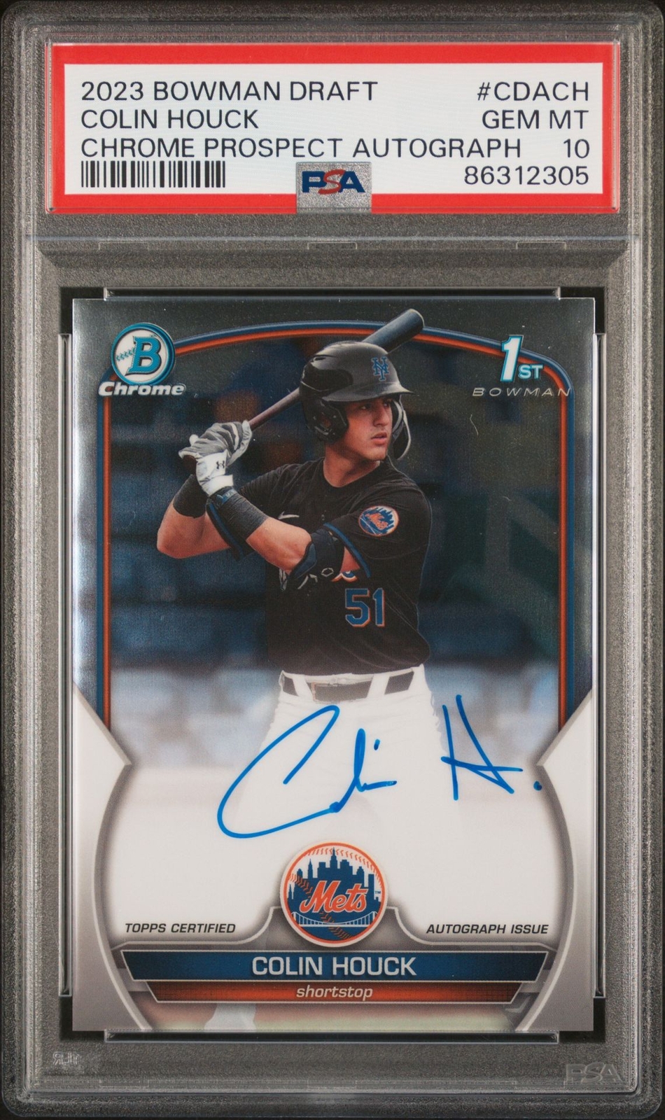 PSA 10 COLIN HOUCK AUTO 1st 2023 Bowman Chrome Draft METS Rookie RC GEM MINT