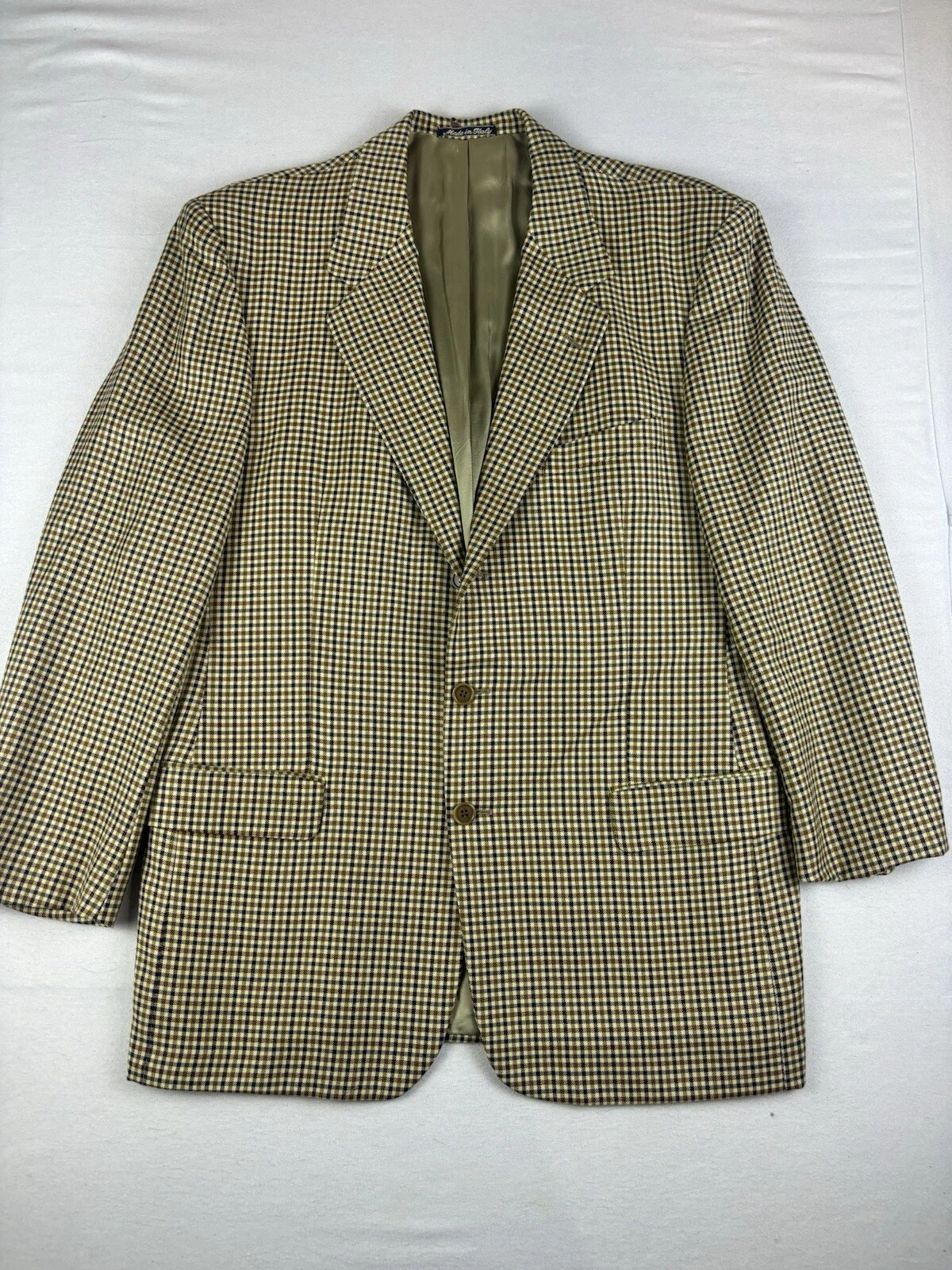 Valentino Uomo Blazer Cappotto Sportivo Uomo 42L Marrone Plaid 100% Lana Italia Vintage