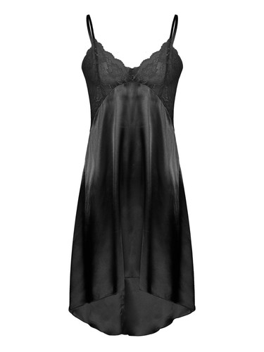 UK Men's Sheer Nightdress Lace Patchwork Satin Sissy Dress Irregular Hem Pajamas - Picture 17 of 25