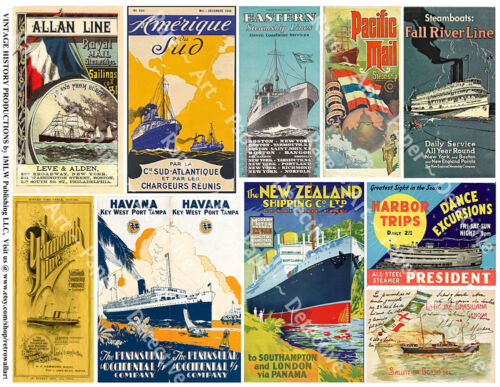STEAMSHIP PAPERWORK Sticker Sheet, 10 Reproduction Posters, Tickets & Timetables - Foto 1 di 1