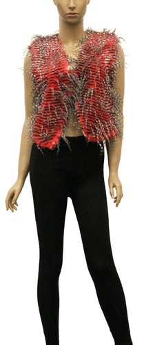 Womens Pink Faux Fur Vest Mink Animal 