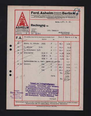 BERLIN, Rechnung 1928, Ferd. Ashelm Schreibhefte Formulare Kalender Geschäftsbüc