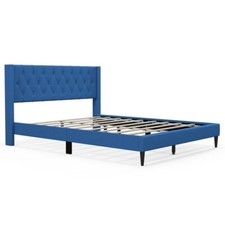 Queen Size Platform Bed Frame Upholstered With Button Tufted Wingback Headboard