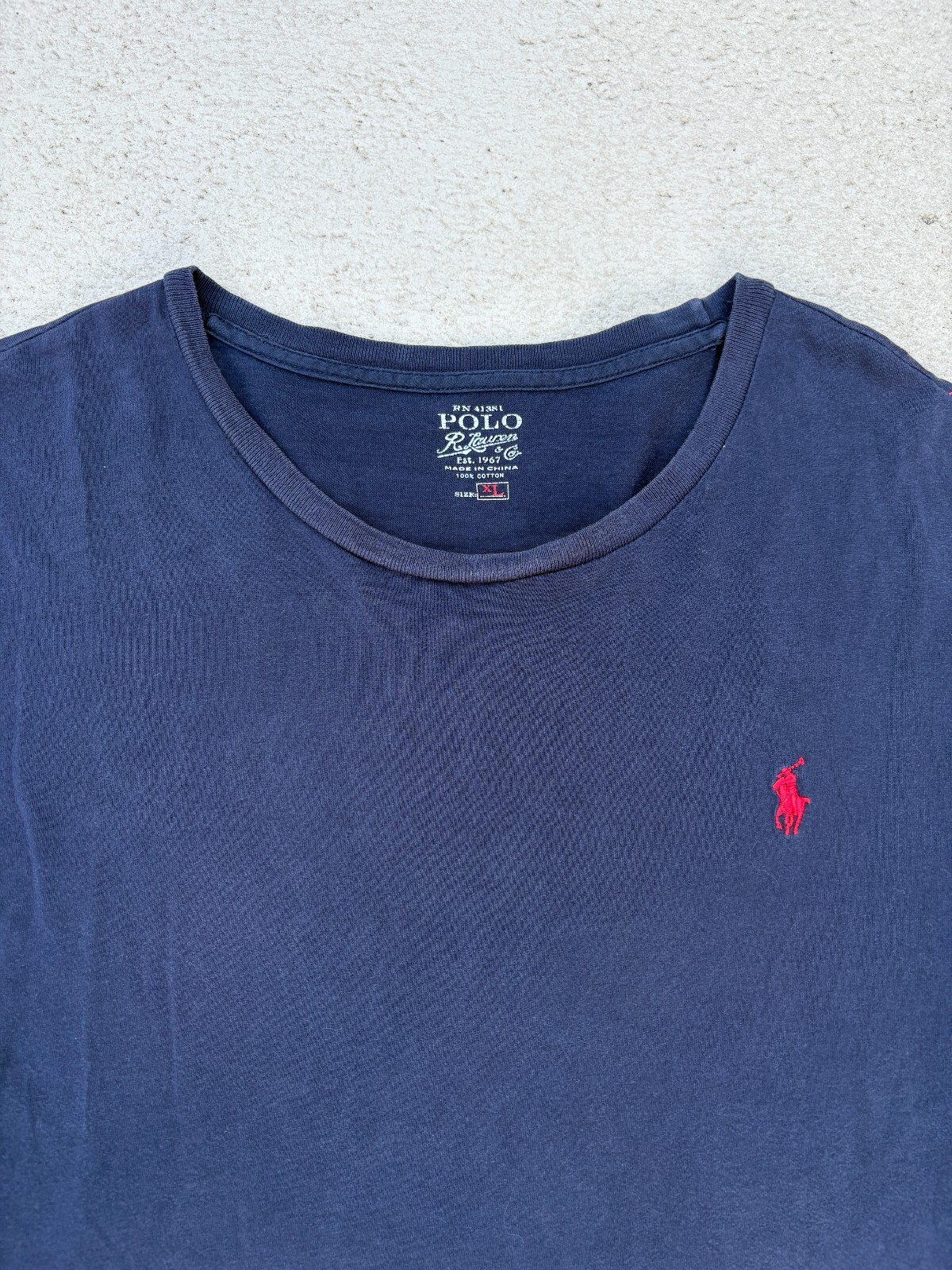 Polo Ralph Lauren maglietta manica lunga adulto XL blu girocollo logo pony rosso