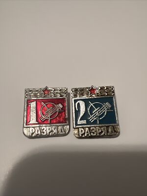 Russian Radio Constructor Badges Red 1 And Blue 2